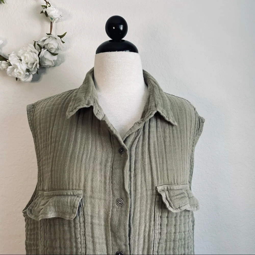 Free People Sleeveless Gauze Buttondown